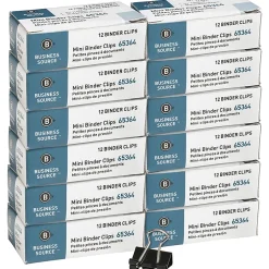 Business Source Fold-back Binder Clips - Mini - 0.6" Width - 0.25" Size Capacity - for Paper - Black - Tempered Steel - 1 Dozen/Pack - 12 / Box
