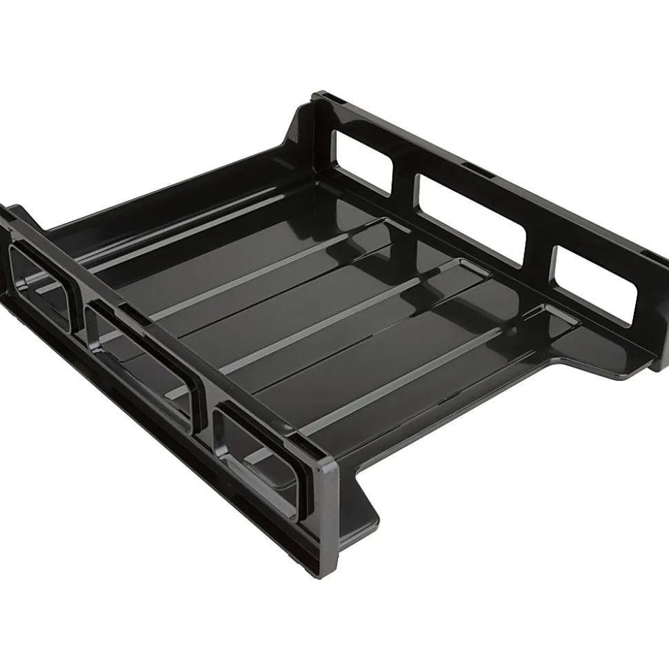 Business Source Front-Load Stackable Letter Tray - Desktop - Stackable - 25% Recycled - Black - Plastic - 1 Each