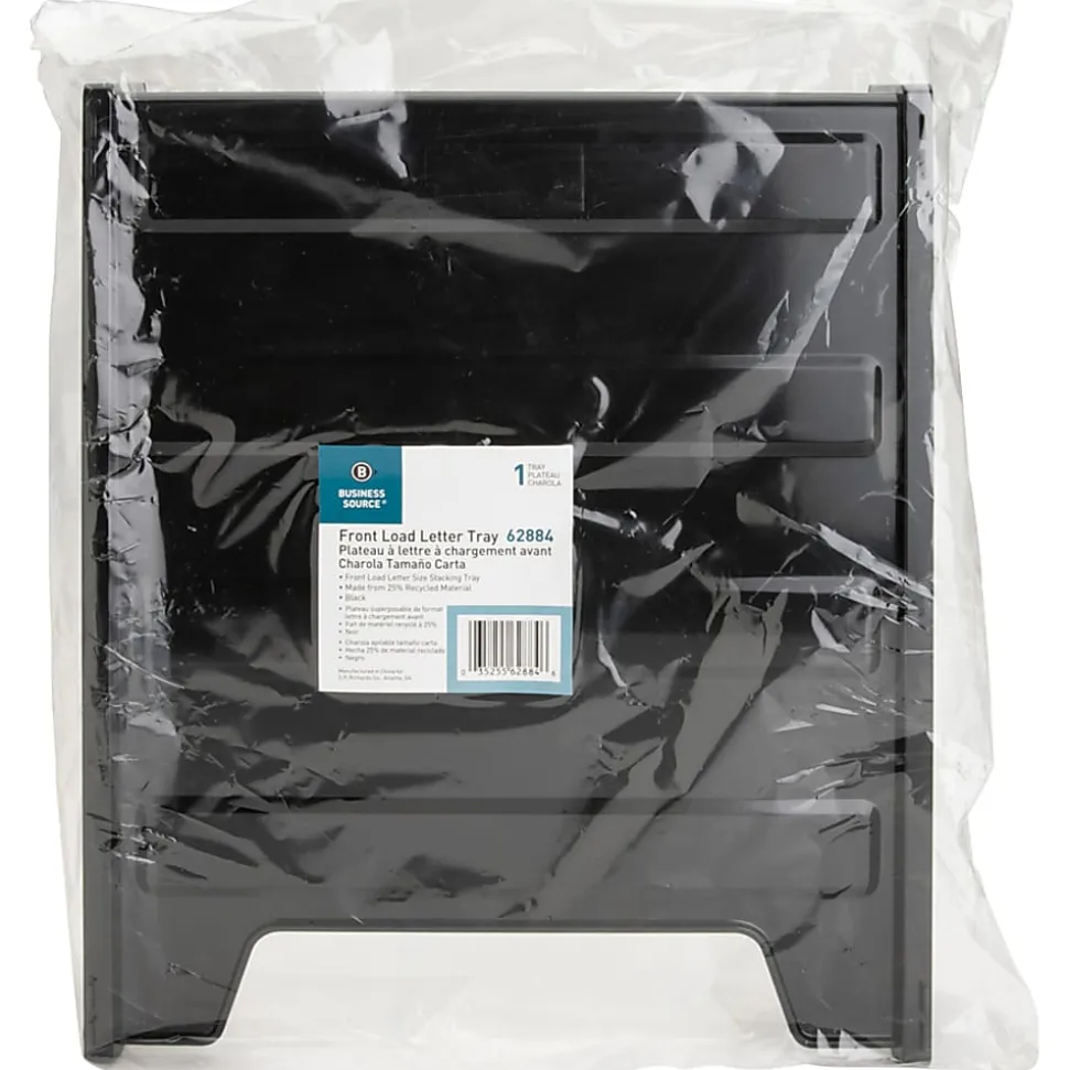 Business Source Front-Load Stackable Letter Tray - Desktop - Stackable - 25% Recycled - Black - Plastic - 1 Each