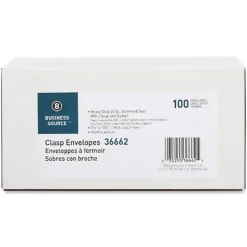 Business Source Heavy-duty Clasp Envelopes - Clasp - #75 - 7 1/2" Width x 10 1/2" Length - 28 lb - Clasp - Kraft - Kraft - 100 / Box