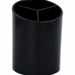 Business Source Large 3-Compartment Plastic Pencil Cup, 3"H x 3"W x 4.1"D, Plastic, Black