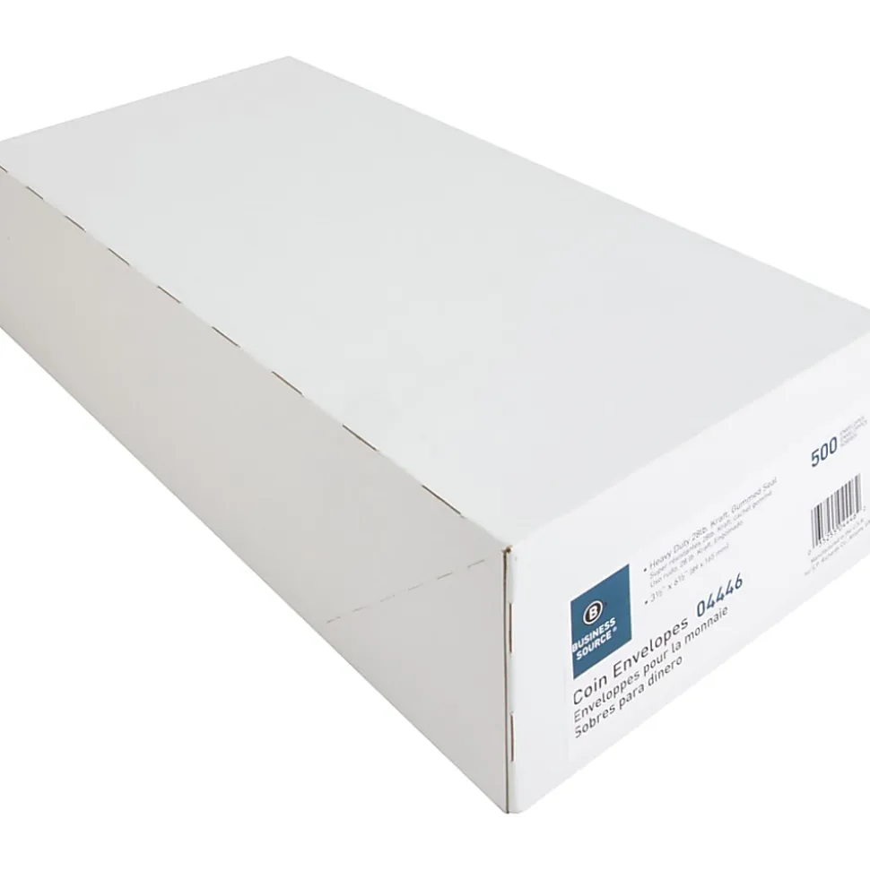 Business Source Little Coin No. 7 Kraft Envelopes - Coin - #7 - 3 1/2" Width x 6 1/2" Length - 28 lb - Gummed - Brown Kraft - Kraft - 500 / Box