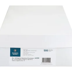 Business Source No. 10 Regular Business Envelopes - Commercial - #10 - 4 1/8" Width x 9 1/2" Length - 24 lb - Gummed - White - Wove - 500 / Box