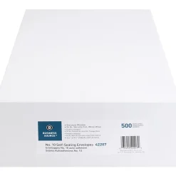 Business Source No.10 Standard Window Invoice Envelopes - Single Window - 9 1/2"x 4 1/2" - 24 lb - Self-sealing - White - Poly - 500 / Box - 42207
