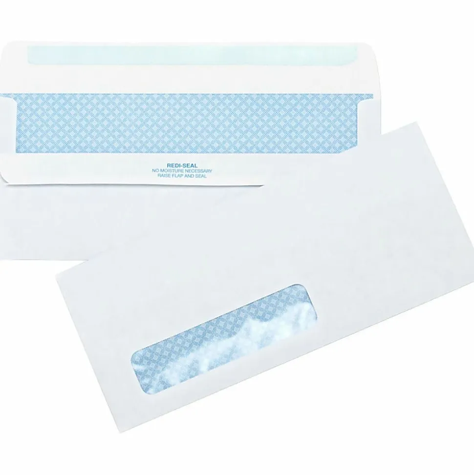 Business Source No.10 Standard Window Invoice Envelopes - Single Window - 9 1/2"x 4 1/2" - 24 lb - Self-sealing - White - Poly - 500 / Box - 42207