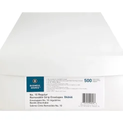 Business Source Plain Peel/Seal Business Envelopes - Business - #10 - 9 1/2" Width x 4 1/8" Length - 24 lb - Peel & Seal - White - Wove - 500 / Box