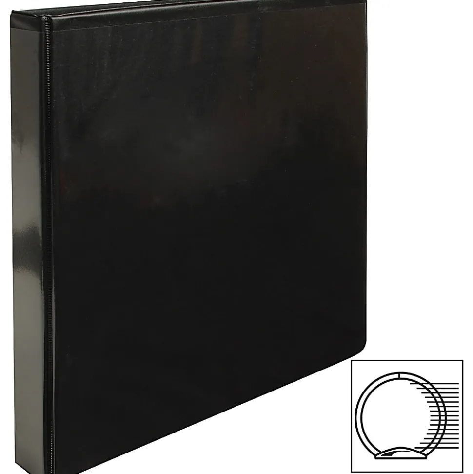 Business Source Round Ring View Binder, 1" Rings, Black