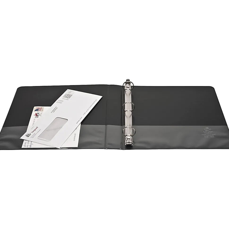 Business Source Round Ring View Binder, 1" Rings, Black