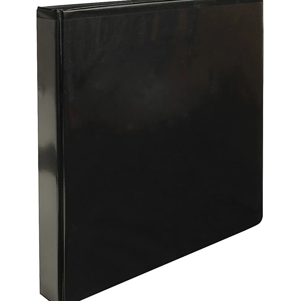 Business Source Round Ring View Binder, 1" Rings, Black