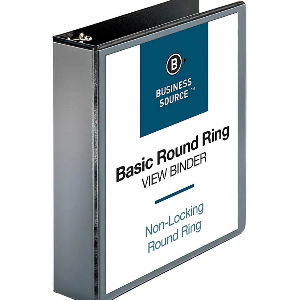 Business Source RounD-Ring View Binder, 2" Ring, 8 1/2" x 11", Black, Pack Of 4
