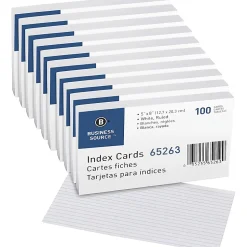 Business Source Ruled White Index Cards - Front Ruling Surface - Ruled - 72 lb Basis Weight - 5" x 8" - White Paper - 500 / Box