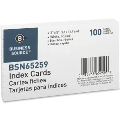 Business Source Ruled White Index Cards - Front Ruling Surface - Ruled - 72 lb Basis Weight - 3