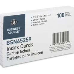 Business Source Ruled White Index Cards - Front Ruling Surface - Ruled - 72 lb Basis Weight - 3