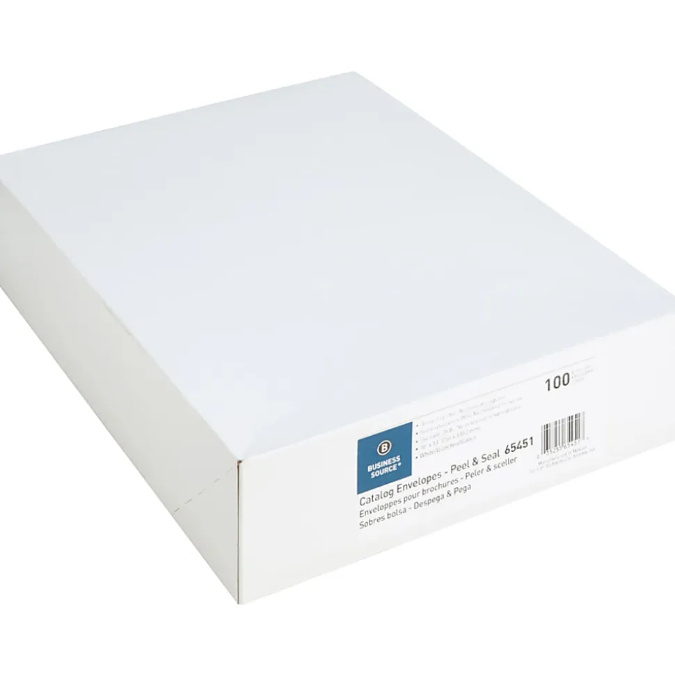 Business Source Self Sealing Catalog Envelopes - Catalog - 10" Width x 13" Length - 28 lb - Peel & Seal - White - Wove - 100 / Box