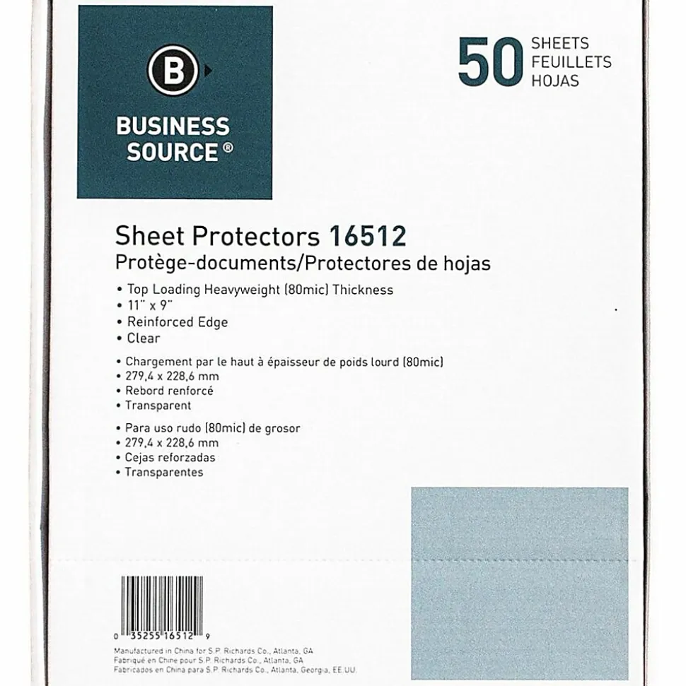 Business Source Sheet Protectors - For Letter 8 1/2"x11" Sheet - 3x Holes - Top Loading - 16512BD - 5/Pack