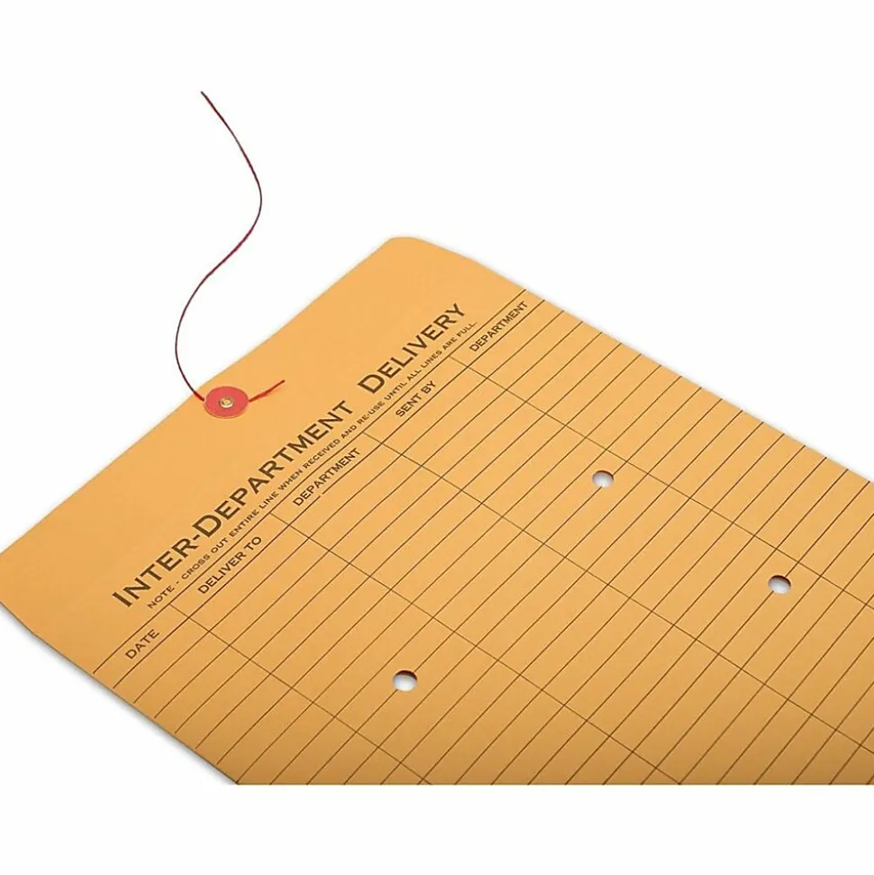 Business Source 2-sided Inter-Department Envelopes, 10" x 13", 28 Lb, Button & String, Kraft, Box Of 100