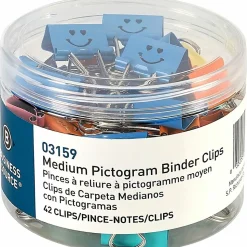 Business Source Smiling Face Binder Clips - Medium - for Paper, Office, Classroom - Sturdy - Assorted - 42 / Tube