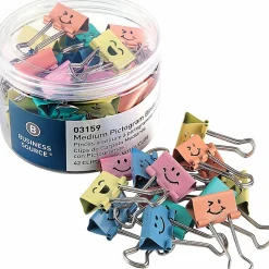 Business Source Smiling Face Binder Clips - Medium - for Paper, Office, Classroom - Sturdy - Assorted - 42 / Tube