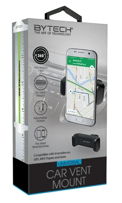 BYTECH Universal Air Vent Car Phone Mount, 3-3/4"H x 1-1/2"W x 5-3/4"D, Black, BYMOMO211BK