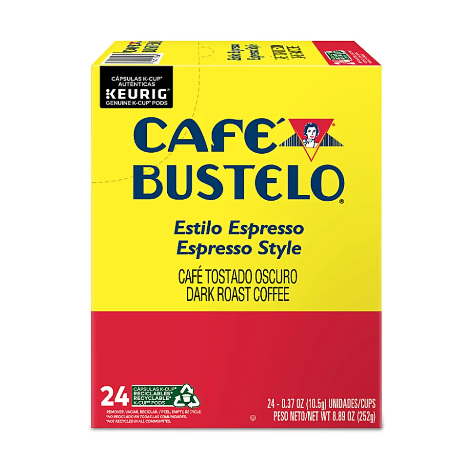 Cafe Bustelo Keurig Caf Bustelo Single Serve Pods, Espresso Roast, Classic, Box Of 24 Pods, Case Of 4 Boxes