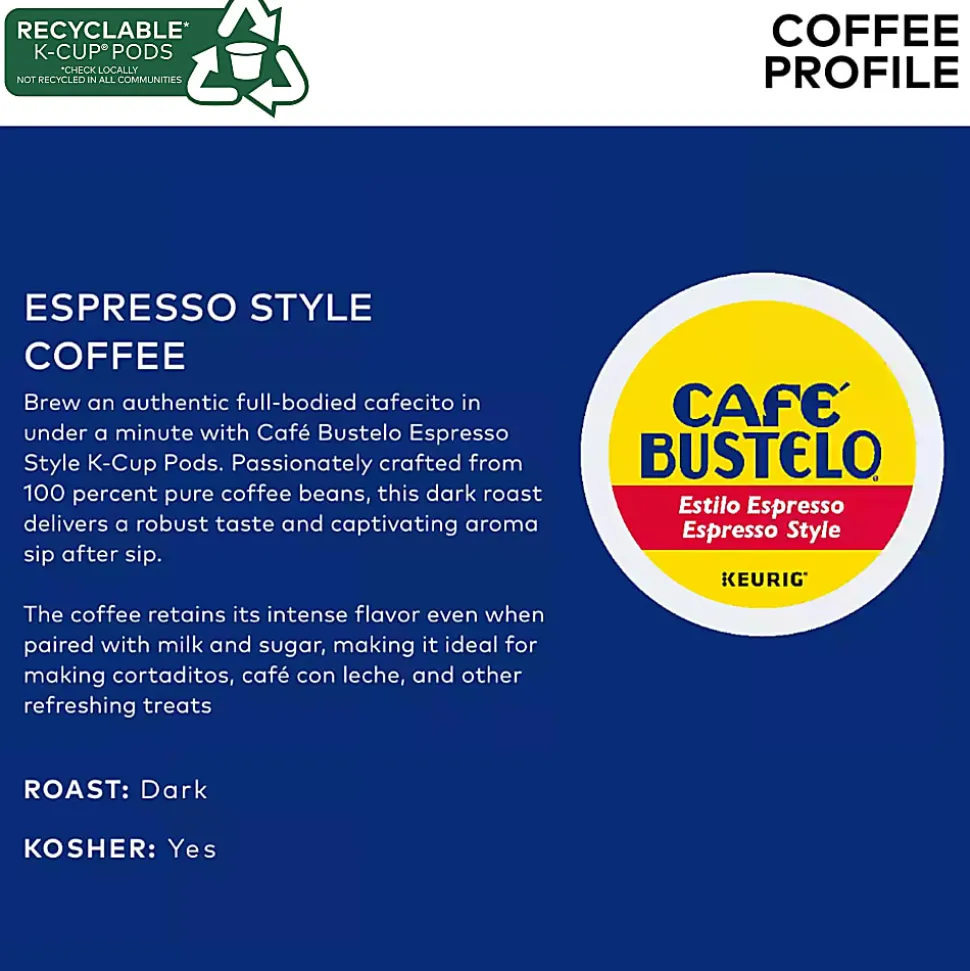 Cafe Bustelo Keurig Caf Bustelo Single Serve Pods, Espresso Roast, Classic, Box Of 24 Pods, Case Of 4 Boxes