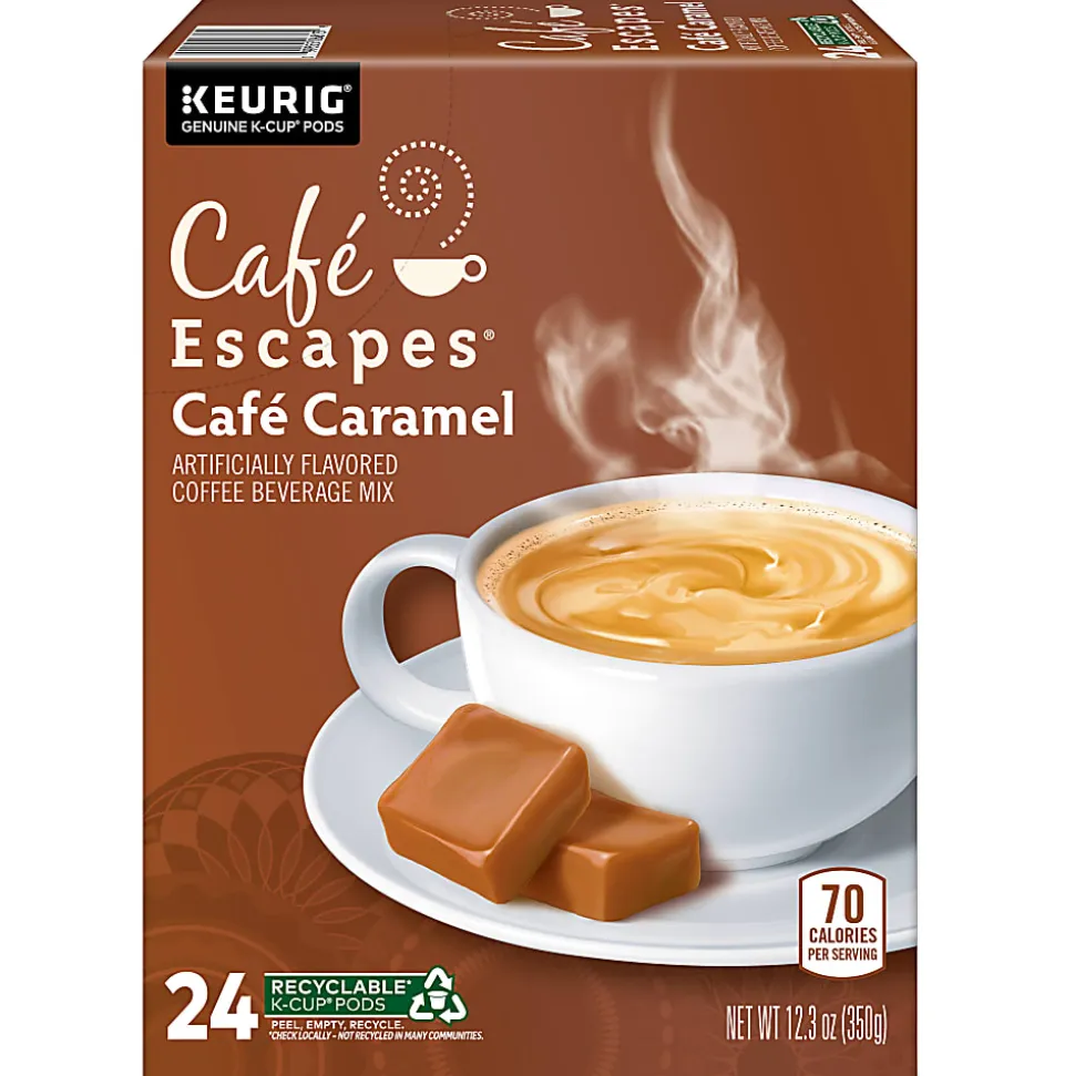 Café Escapes Café Caramel Keurig Single-Serve K-Cup Pods, 24 Pods Per Pack, Case Of 4 Packs