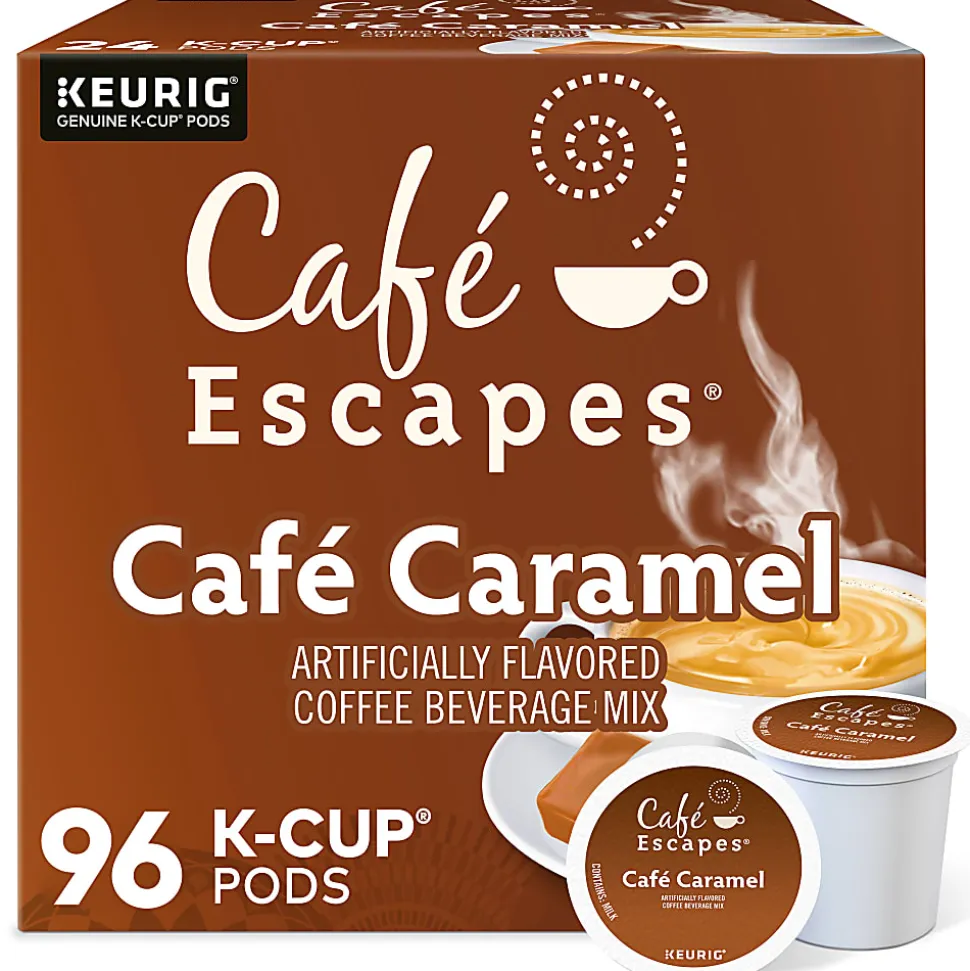 Café Escapes Café Caramel Keurig Single-Serve K-Cup Pods, 24 Pods Per Pack, Case Of 4 Packs