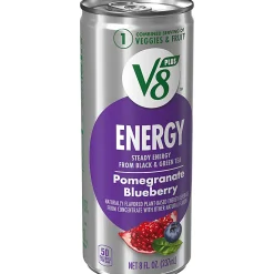 Campbell's V8 +ENERGY Pomegranate Blueberry Energy Drinks, 8 Oz, Case Of 24 Drinks