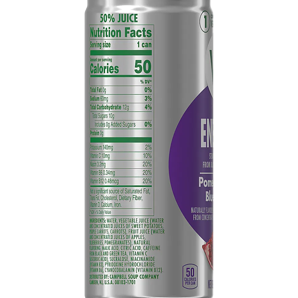 Campbell's V8 +ENERGY Pomegranate Blueberry Energy Drinks, 8 Oz, Case Of 24 Drinks