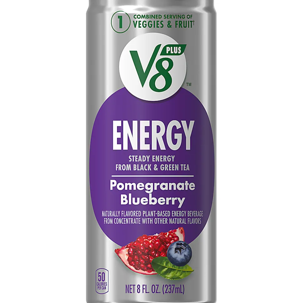 Campbell's V8 +ENERGY Pomegranate Blueberry Energy Drinks, 8 Oz, Case Of 24 Drinks
