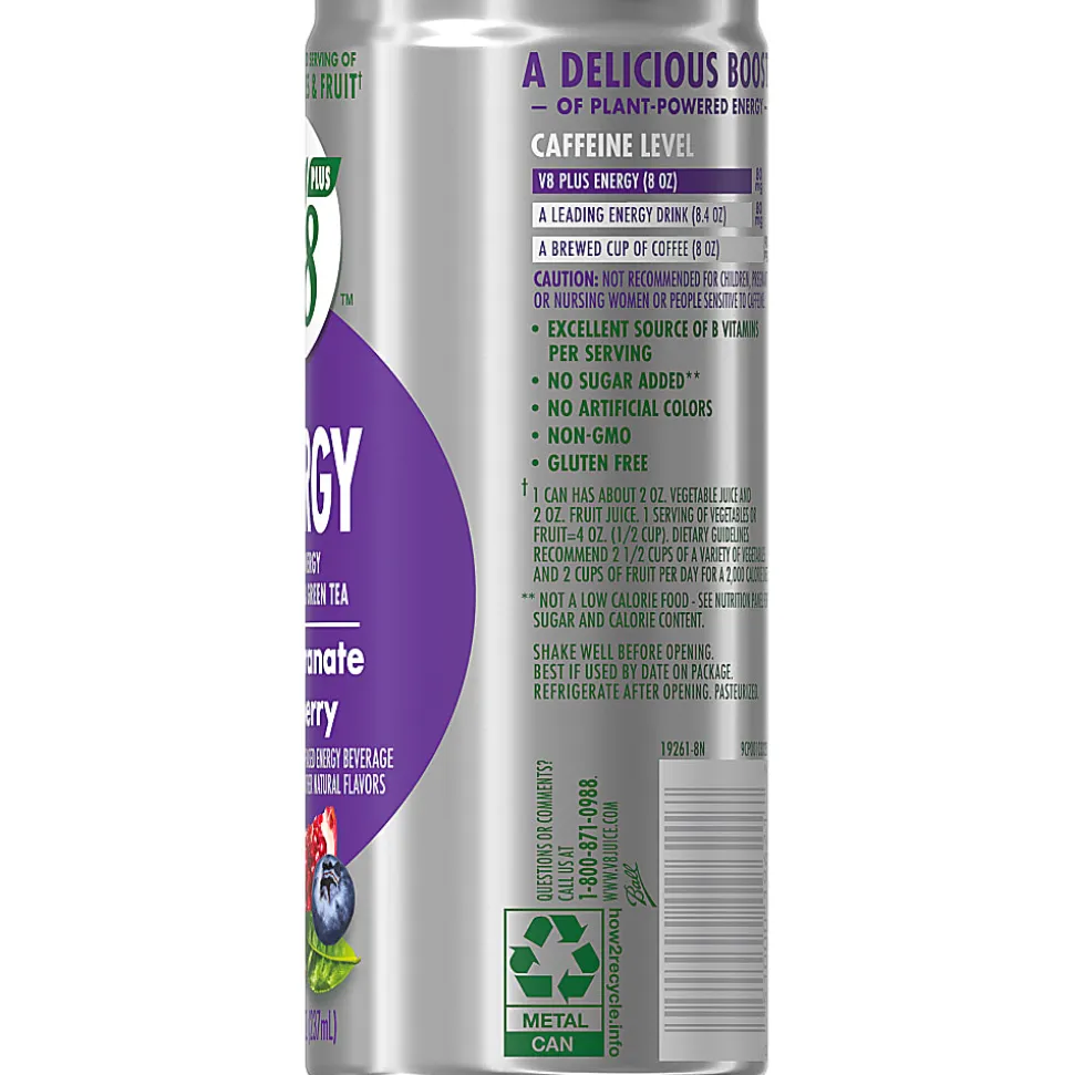 Campbell's V8 +ENERGY Pomegranate Blueberry Energy Drinks, 8 Oz, Case Of 24 Drinks