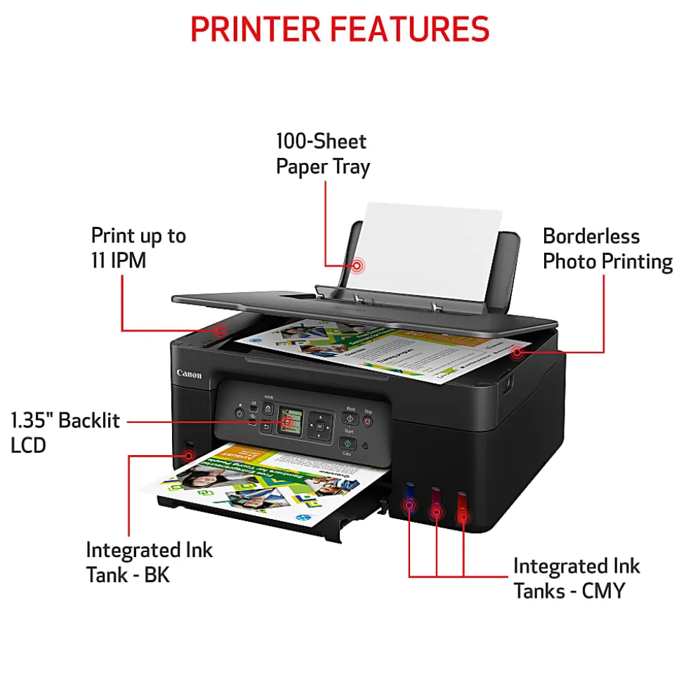 Canon® PIXMA™ G3270 MegaTank Wireless Inkjet All-In-One Color Printer, Black