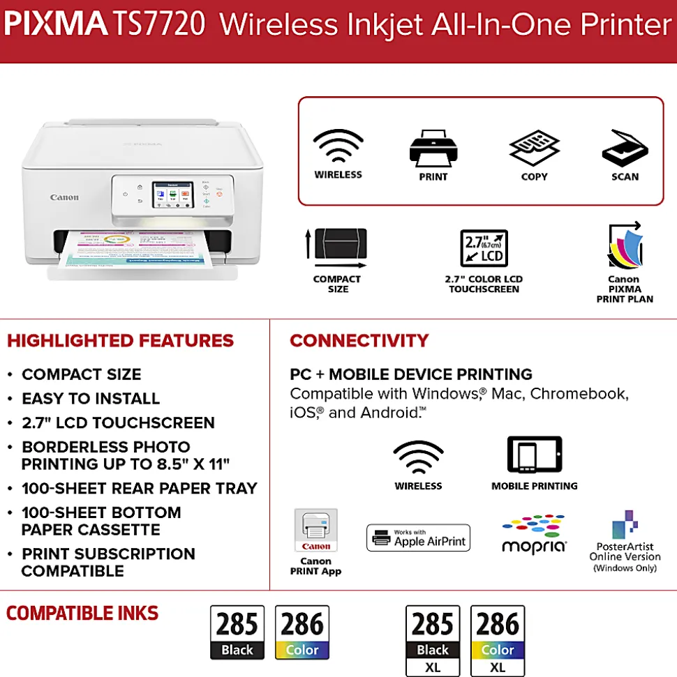 Canon PIXMA™ TS7720 Wireless Home All-in-One Inkjet Color Printer
