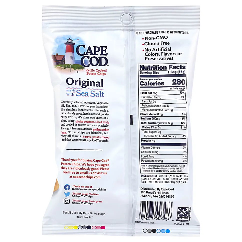 Cape Cod Original Potato Chips, 2.0 Oz, Case Of 6 Bags