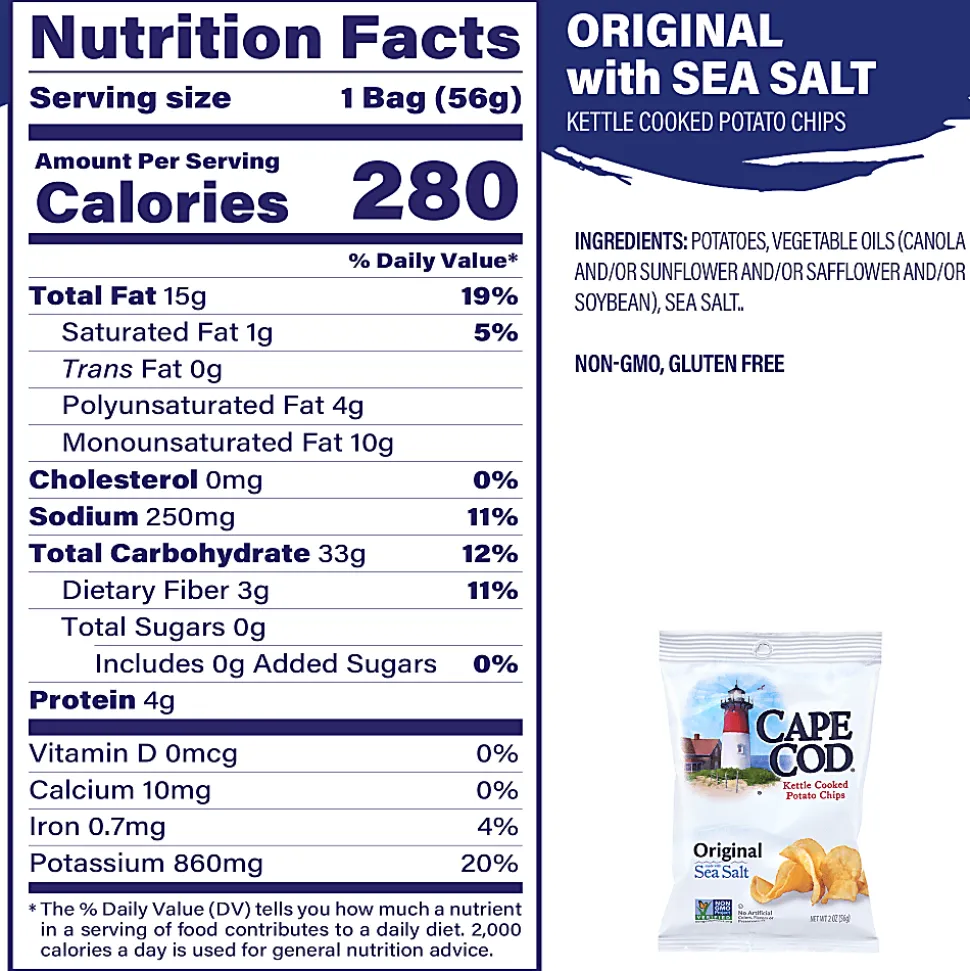 Cape Cod Original Potato Chips, 2.0 Oz, Case Of 6 Bags