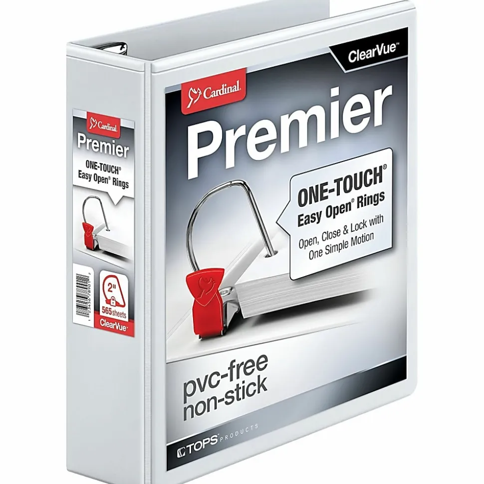 Cardinal® EasyOpen™ ClearVue™ Locking View 3-Ring Binder, 2" D-Rings, 52% Recycled, White