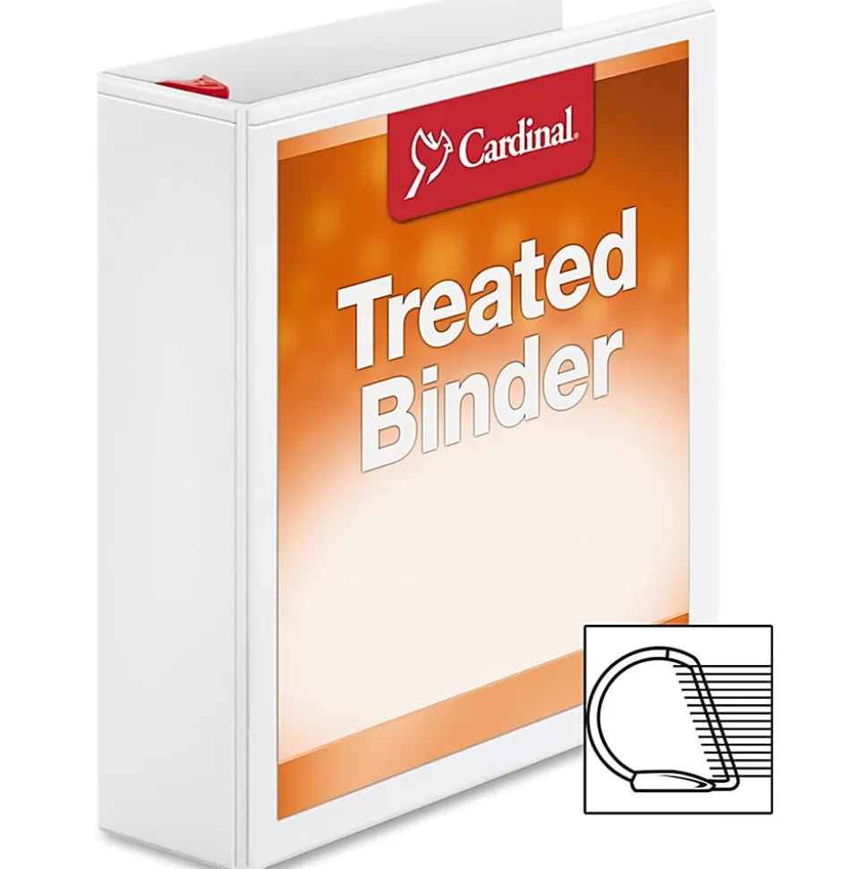 Cardinal Treated ClearVue™ Locking 3-Ring Binder, 2" D-Rings, 52% Recycled, White