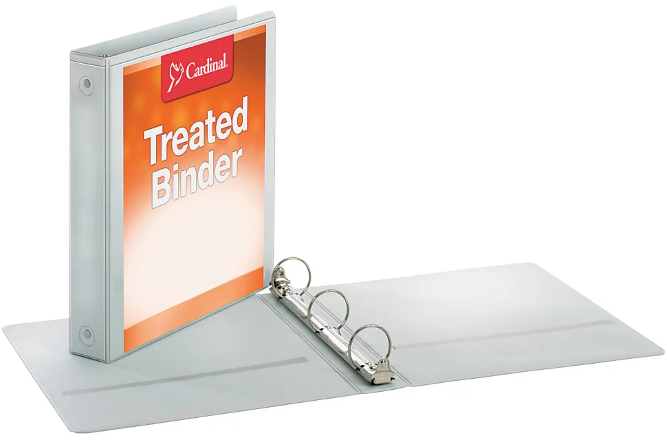 Cardinal Treated ClearVue™ Locking 3-Ring Binder, 1 1/2" Round Rings, 52% Recycled, White