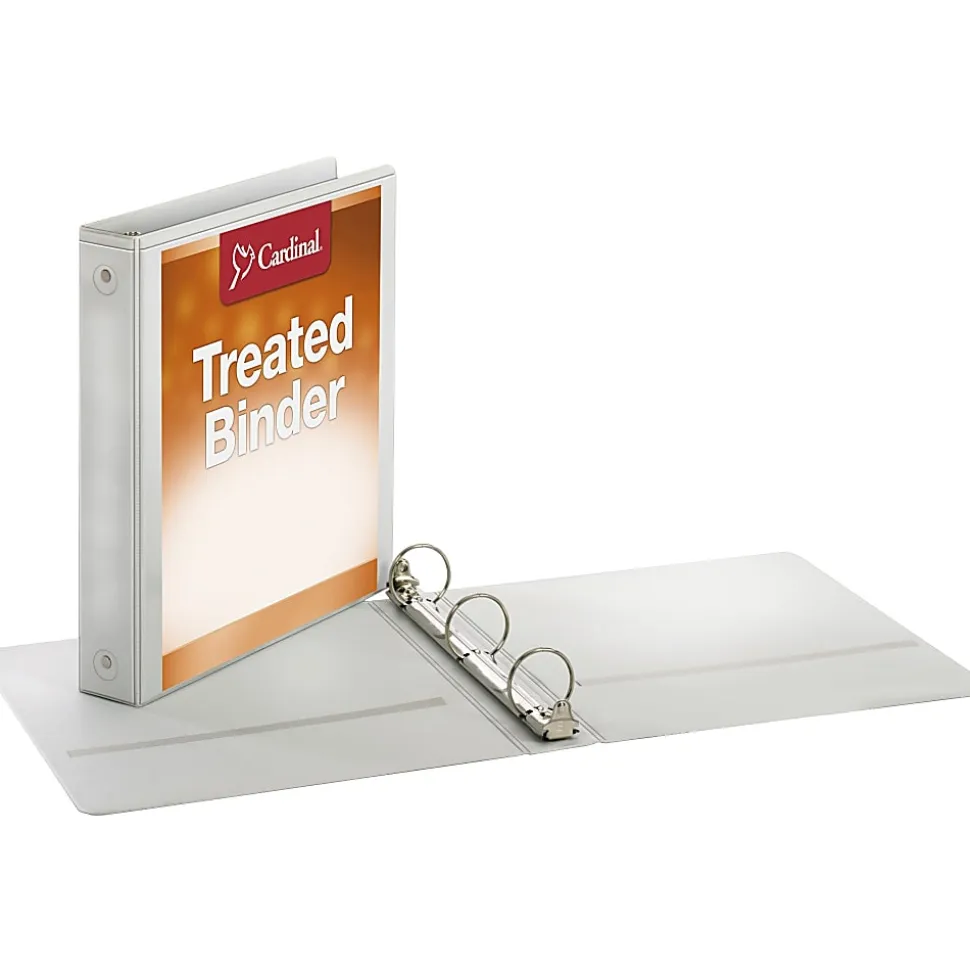 Cardinal Treated ClearVue™ Locking 3-Ring Binder, 1 1/2" Round Rings, 52% Recycled, White