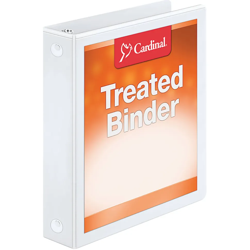 Cardinal Treated ClearVue™ Locking 3-Ring Binder, 1 1/2" Round Rings, 52% Recycled, White