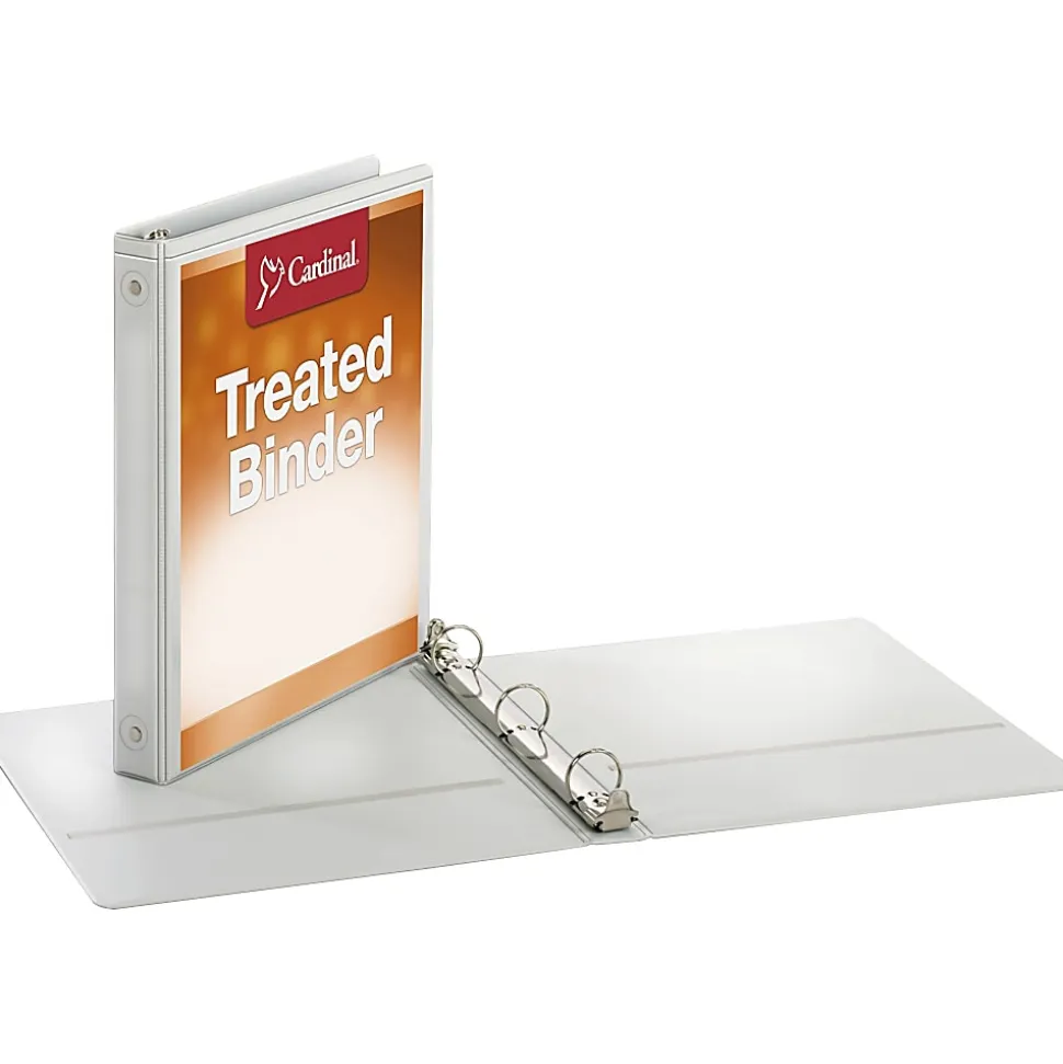 Cardinal Treated ClearVue™ Locking 3-Ring Binder, 4" D-Rings, 52% Recycled, White