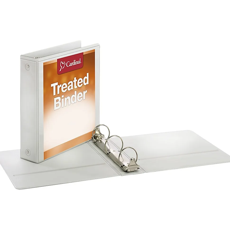 Cardinal Treated ClearVue™ Locking 3-Ring Binder, 2" Round Rings, 52% Recycled, White