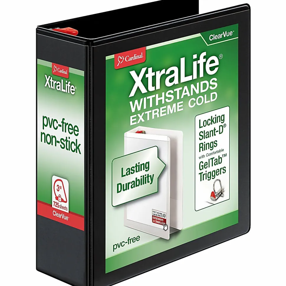 Cardinal® XtraLife™ Locking Slant-D® Ring 3-Ring Binder, 3" D-Rings, Black