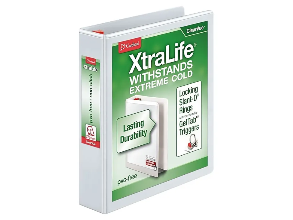 Cardinal® XtraLife™ Locking Slant-D® Ring 3-Ring Binder, 1 1/2" D-Rings, White