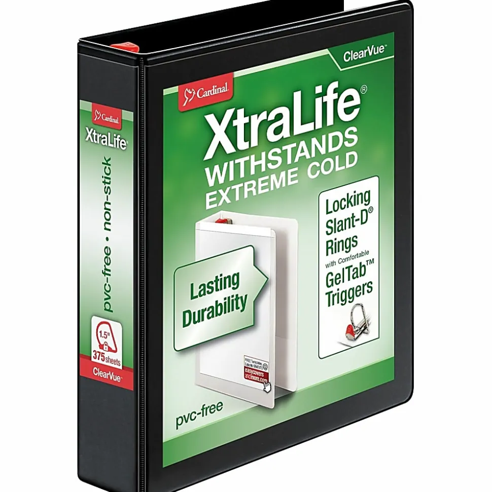Cardinal® XtraLife™ Locking Slant-D® Ring 3-Ring Binder, 1 1/2" D-Rings, Black