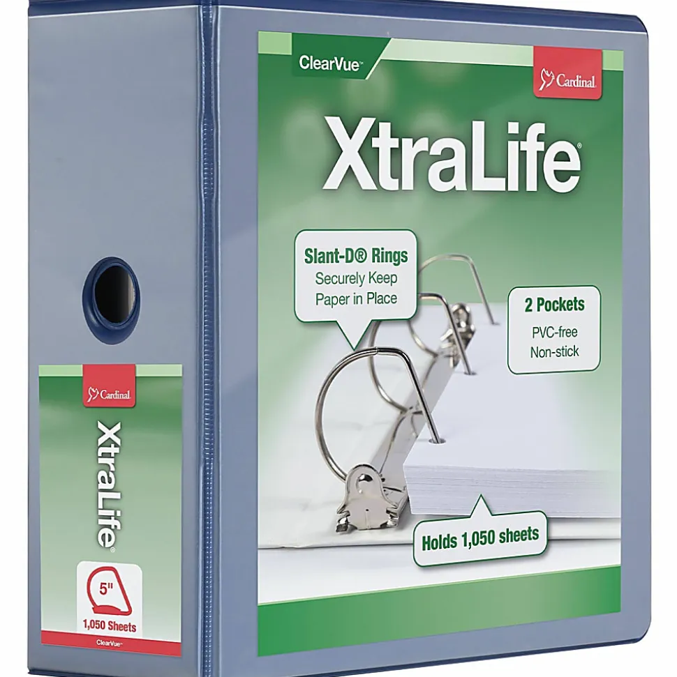 Cardinal® XtraLife™ Locking Slant-D® Ring 3-Ring Binder, 5" D-Rings, Blue