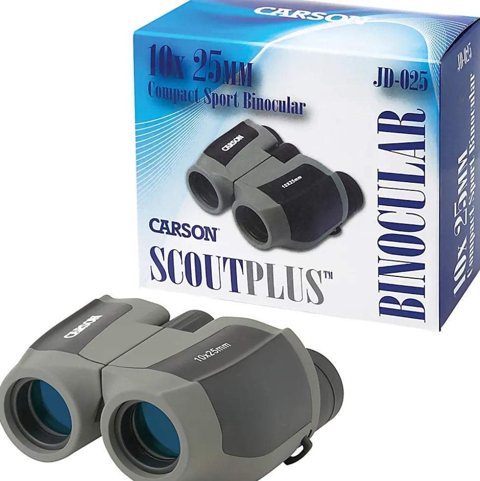 CARSON ScoutPlus 10x 25mm Compact Porro Prism Binoculars, Gray, 1