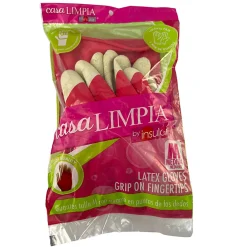 Casa Limpia Anti-Slip High-Quality Latex Gloves, Medium, Pink/White, 1 Pair Per Pack