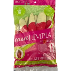 Casa Limpia Anti-Slip High-Quality Latex Gloves, Large, Pink/White, 1 Pair Per Pack