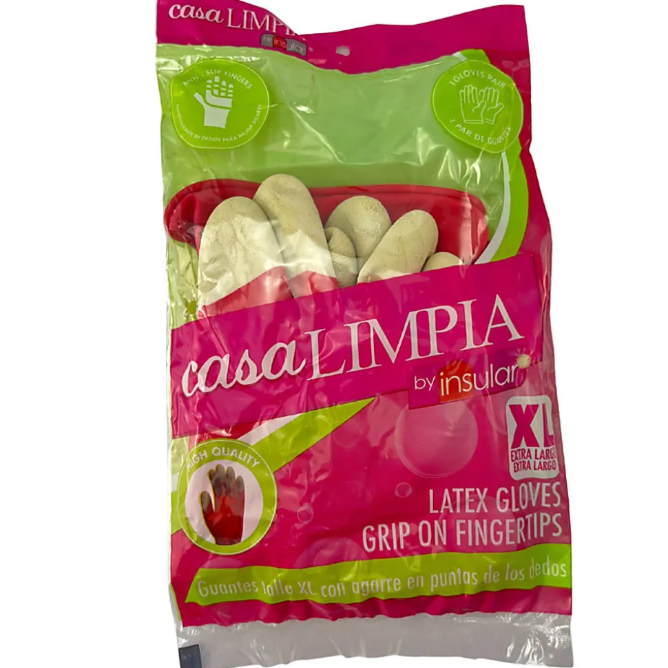Casa Limpia Anti-Slip High-Quality Latex Gloves, XL, Pink/White, 1 Pair Per Pack